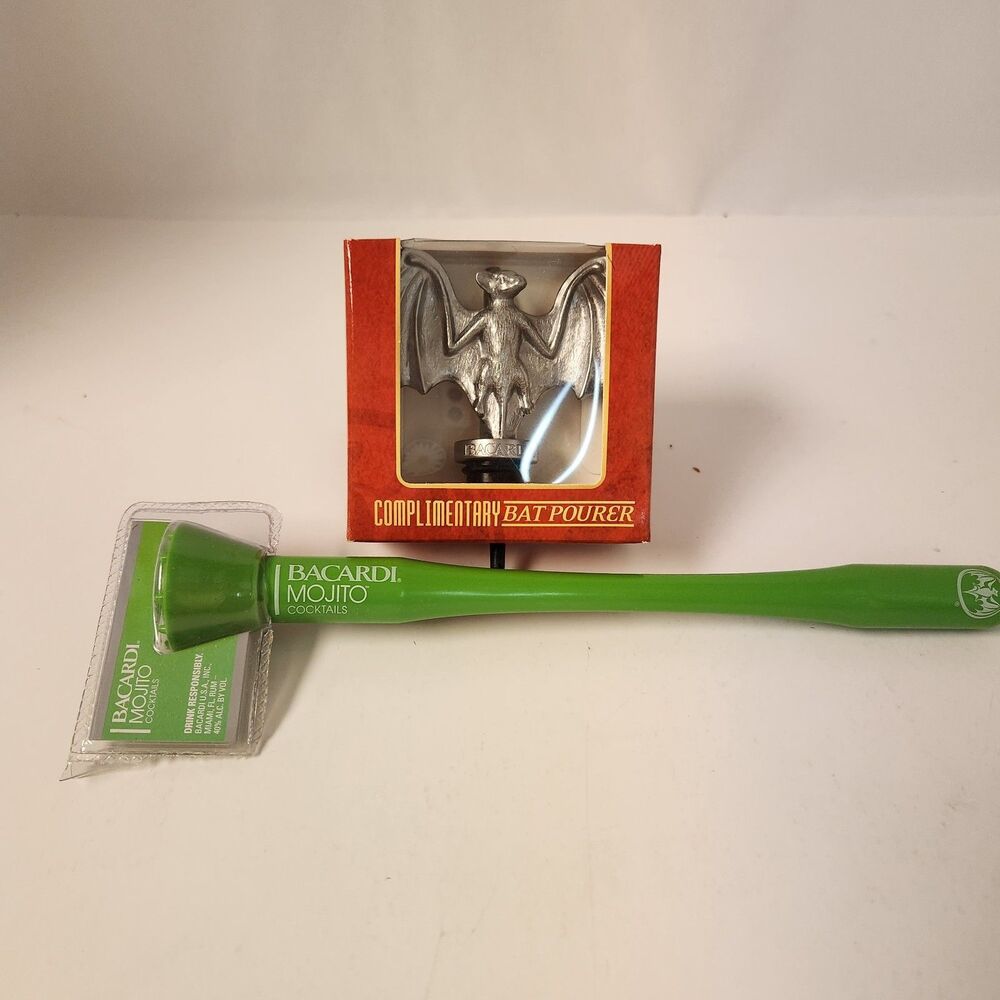 Bacardi Rum Bat Bottle Pourer Spout & Mojito Muddler Cocktails Drinks Bar Liquor